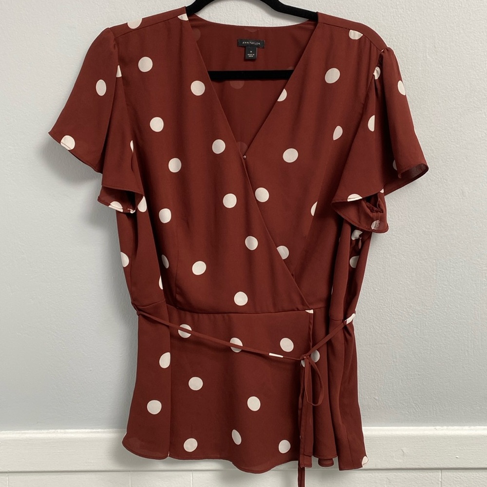Ann Taylor Polka Dot Shirt size 14, drawstring waist, good condition